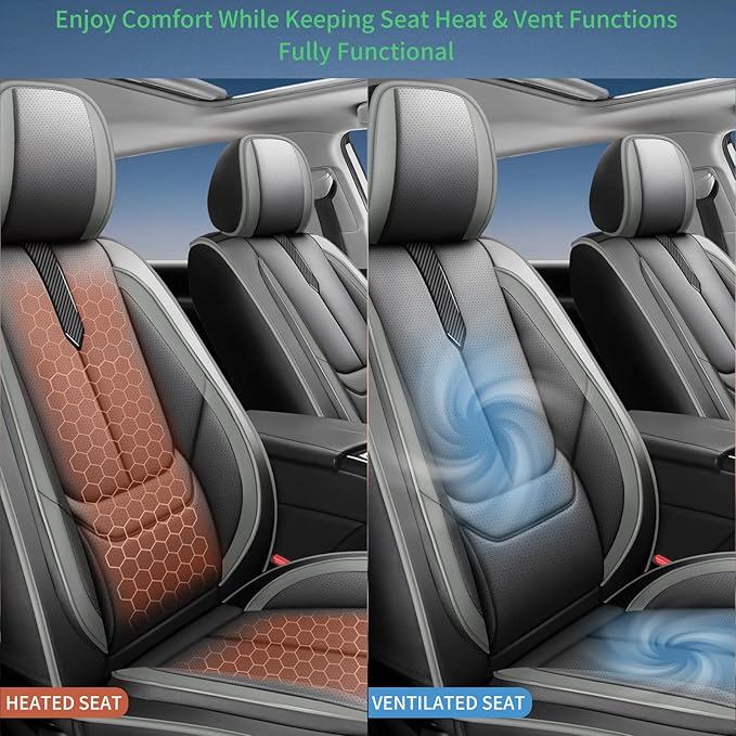Fit Santa Fe Car Seat Covers (5 Seats) for Select Hyundai Santa Fe 2007-2025 2026 - Full Coverage Leather,Airbag Compatible, Waterproof & All Weather Seat Cushion Protector,Full Black-Grey