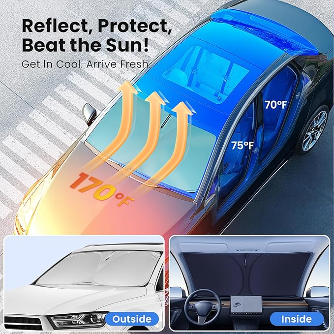 Windshield Sunshade for Honda CRV 2023, 2024, 2025-2026 - Innovative No-Light-Pass Technology, Mirror Cut-Out, Blocks 99% UV Rays, Fade-Resistant, Easy-Fold CR-V Windshield Sun Shade