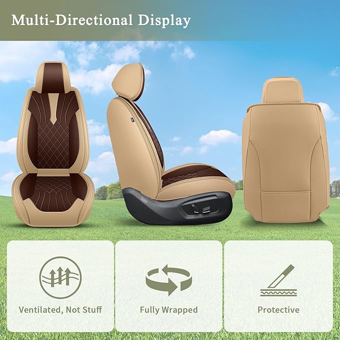 Breathable Car Seat Covers for Honda Accord 2003-2017, Front Seats, Perforated Leather, Seat Protector, Interior Trim for Honda Accord Accessories (Beige&Brown)