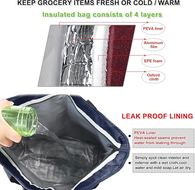 BeeGreen Insulated Cooler Bag with Handles Oversized Sturdy Leakproof Freezer Shopping Tote for Groceries Heavy Duty Thermal Food Delivery Bag Burgundy