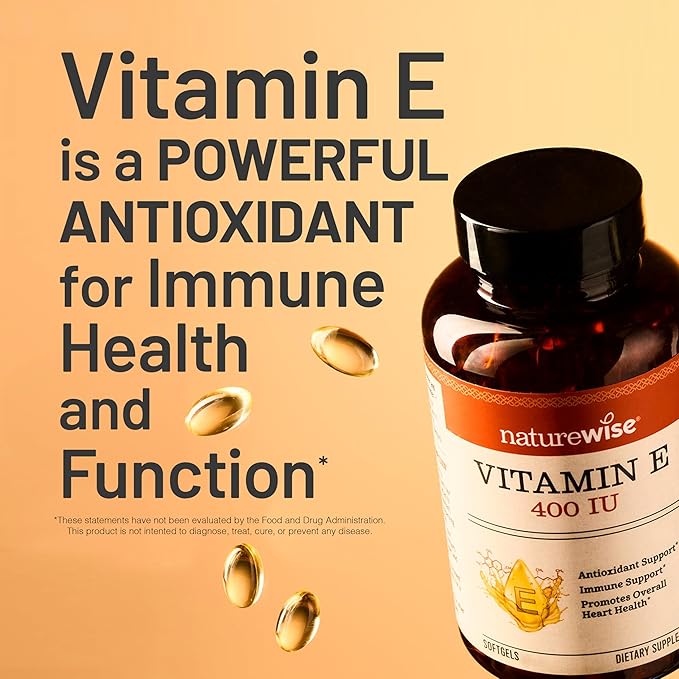 NatureWise Vitamin E 400 IU Softgels (180mg DL-Alpha) - Dairy, Gluten & Soy Free - Antioxidant-Rich Dietary Supplement for Skin, Heart, and Immune Health Support - 4-Month Supply, 120 Count