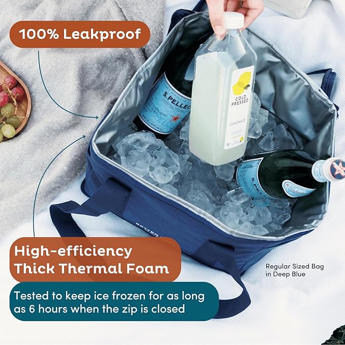 Nook Theory Reusable Insulated Grocery Bag - Leak Proof, X Large Cooler Bag - Insulated Shopping Bags for Groceries - Travel Cooler Bag for Frozen and Hot Food with Zippered Top (Deep Blue)