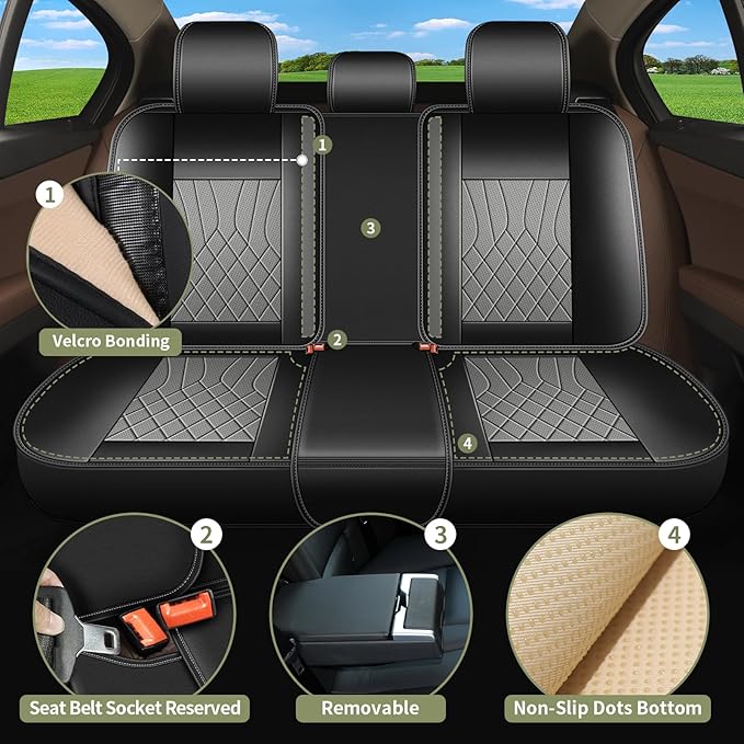 Full Set Car Seat Covers for Subaru Impreza 2012-2024 2025 2026: Breathable Perforated Leather Seat Cover (Black&Grey)