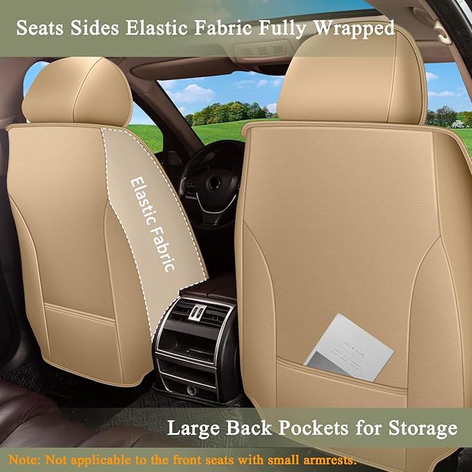 Breathable Car Seat Covers for Toyota Highlander 2026 2025 2024 2023 2022 2021 2020 2019 2018 2017 2016 2015 2014 2013 2012 2011 2010 2009 2008, Perforated Leather Full Set 5 Seats (Beige&Brown)