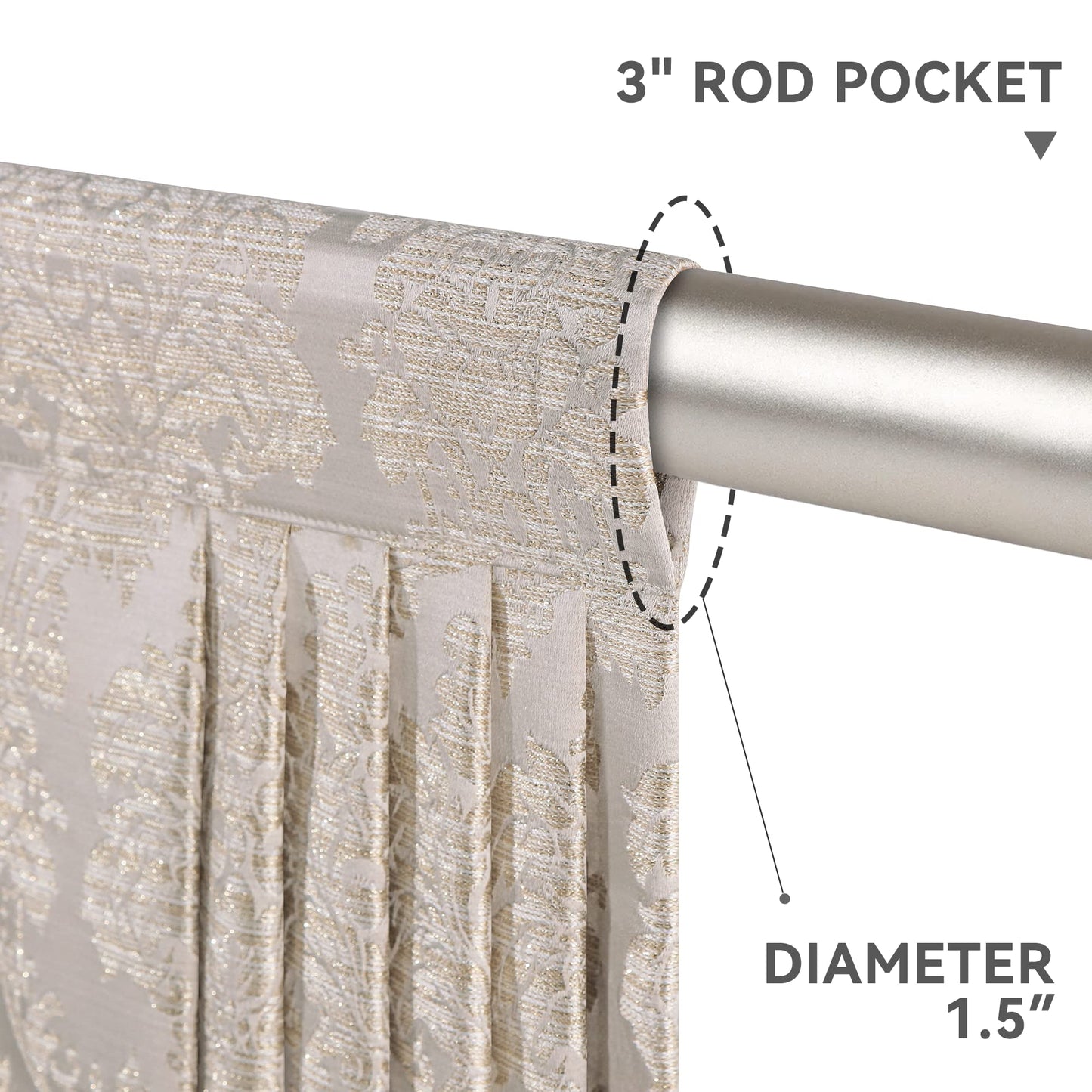 Loom and Mill Luxury Jacquard Waterfall Valance for Living Room, Floral Damask Swag Window Valances with Multi-Tassels, Elegant Swag Curtains for Bedroom Holiday Banquet Decor(W39, Light Taupe+Gold)