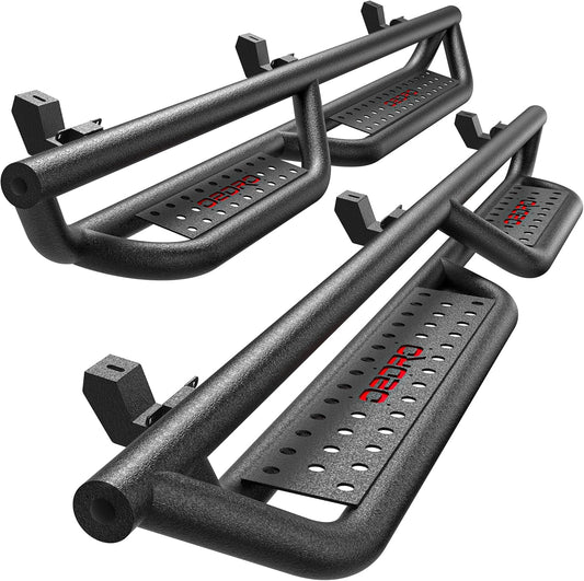 OEDRO All-Steel Build Running Boards Compatible with 2018-2025 Jeep Wrangler JL 4 Door, Bolt-on Side Steps with Leaf Shaped Design, Black Powder Coated Nerf Bar