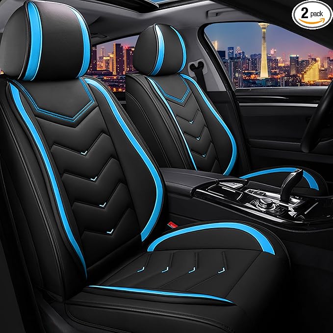 CTDS Car Seat Covers for Toyota RAV4 2000-2026, Stylish Sport Seat Cover, Premium Nappa Leather Car Seat Cover. Automobile Seat Covers Sets.(Standard 2 Seats/Black Blue)