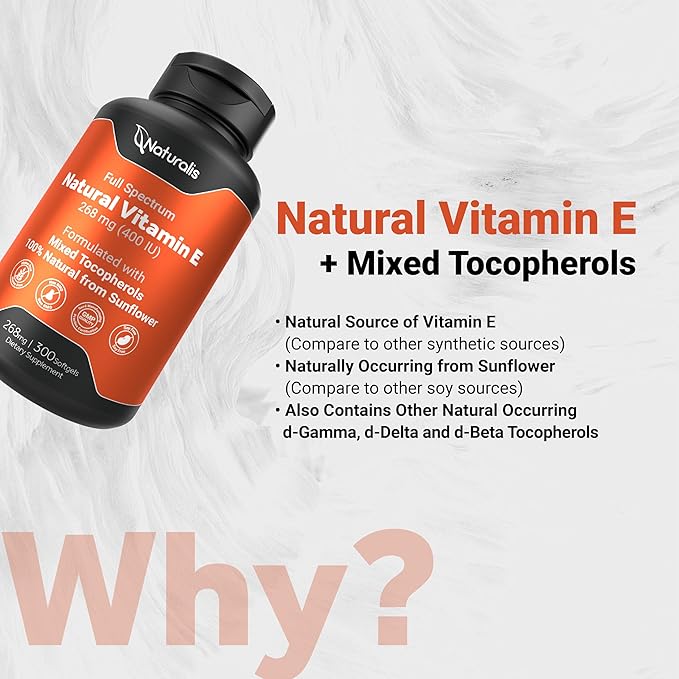 Sunflower Vitamin E 268mg (400 IU) with Mixed Tocopherols | Essential Skin Vitamin & Immune Support | Non-GMO, Soy & Gluten Free | 300 Softgels
