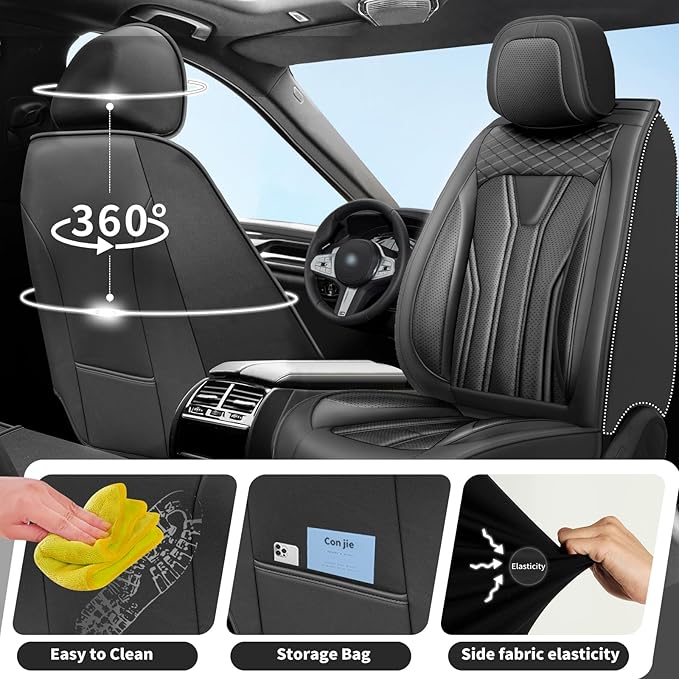 Fit Tucson Car Seat Covers Premium Leather for Hyundai Tucson 2010-2025 2026. Waterproof， Breathable, Scratch-Resistant & All-Weather Seat Cushion Protector (Full Set, All Black)