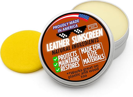 Leather UV Protector Deep Conditioner – Revive, Protect & Restore Leather – UV Shield & Water Repellent for Outdoor Use – Prevents Cracks Fading & Drying on Car Seats, Furniture, Boots, Bags & Tack