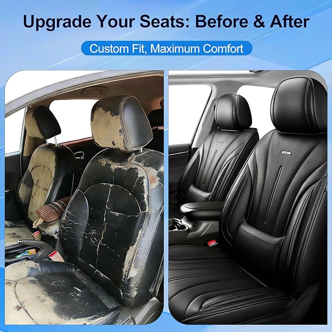 Fit RAV4 Car Seat Covers (Front Pair) for Select Toyota RAV 4 2013-2026/RAV4 Hybrid - Premium Full Coverage Leather, Airbag Compatible, Waterproof & All Weather Seat Cushion Protector, Black