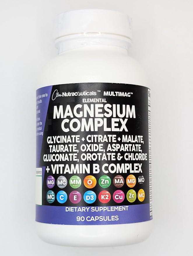 Clean Nutraceuticals Magnesium Complex 2285mg with Magnesium Glycinate Citrate Malate Oxide Taurate Aspartate Orotate & Mag Chloride, Zinc Copper Manganese & Vitamin C B1 B2 B6 B12 Complex - 2Pack