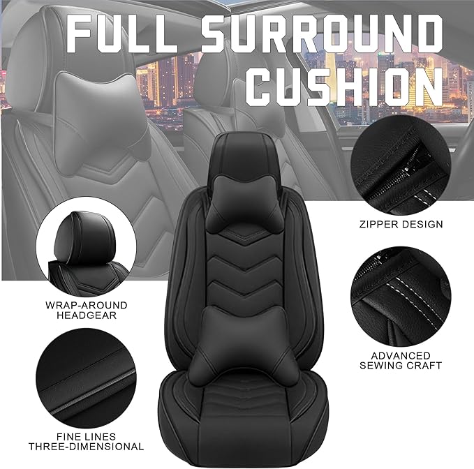 CTDS Car Seat Covers for Toyota Corolla 2000-2026, Stylish Sport Seat Cover, Premium Nappa Leather Car Seat Cover. Automobile Seat Covers Sets.(Luxury 2 Seats/Pure Black)