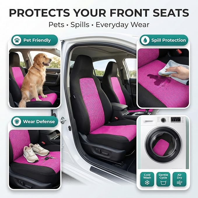 FH Group Automotive Front Car Seat Covers for SUV, Trucks, Sedan and More - Universal Fit Front High Back Design Interior Accessories - 3D Mesh Fabric Center Panel - Pink