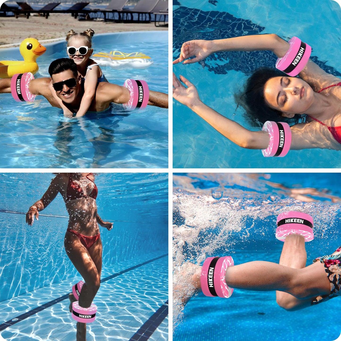 Hikeen Swim Aquatic Cuffs,High-Density EVA Water Aerobics Float Ring Fitness Pool Exercise Weights Set, Water Ankles Arms Belts with Adjustable Float for Swim Fitness Training (Pink)