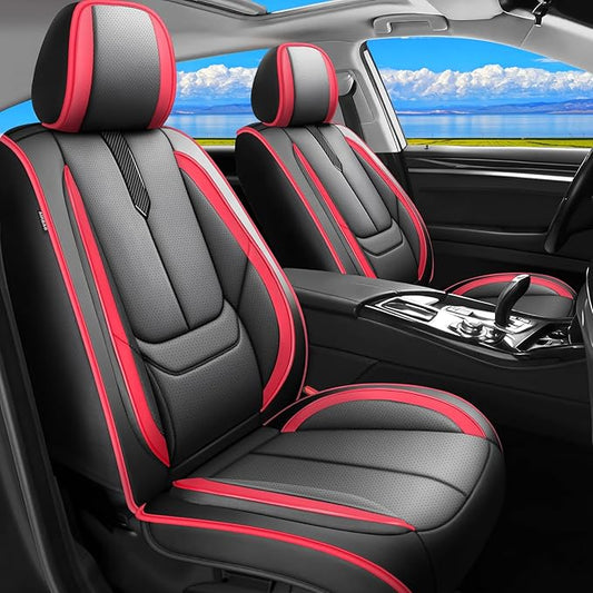 Fit Prius Car Seat Covers for Toyota Prius 2001-2024 2025 2026 -Upgraded Premium Waterproof & Breathable Leather,Airbag Compatible,All-Weather Seat Cushion Protector,2 Front/Black-Red