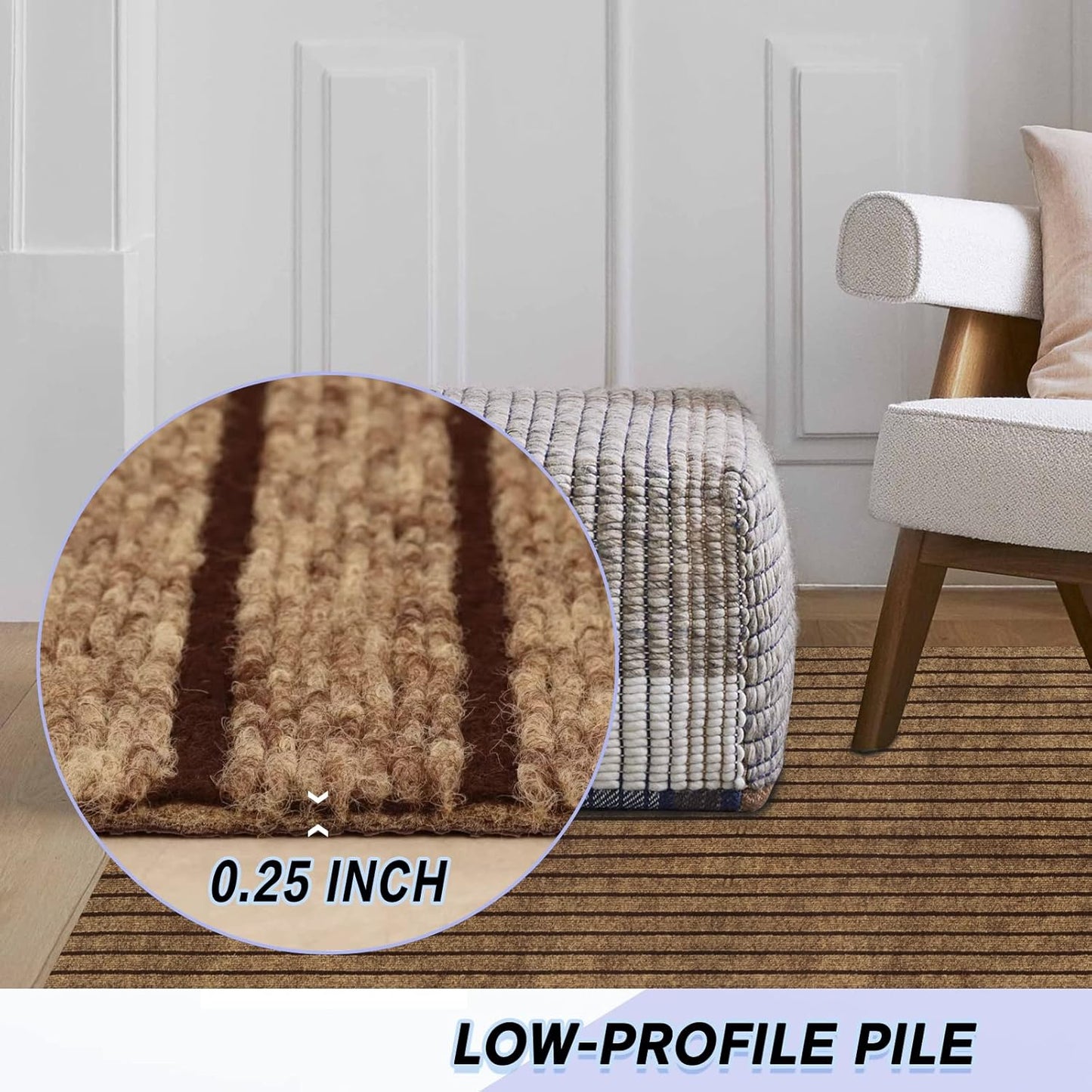 Custom Size Backed Non-Slip Area Rugs Runner, Easy Clean, Waterproof Runner Rugs for Hallway Entryway, Kitchen, Laundry, 3FT x 4FT, Brown Stripe