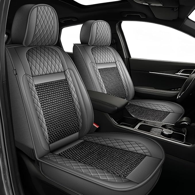 TTX LIGHTING for Honda Pilot 2005-2016 Car Seat Covers, Breathable Ice Silk & Leather Seat Protector, Cool & Anti-Sweat for Long Driving, Airbag Compatible, 5 Seats Full Set (Black&Gray)