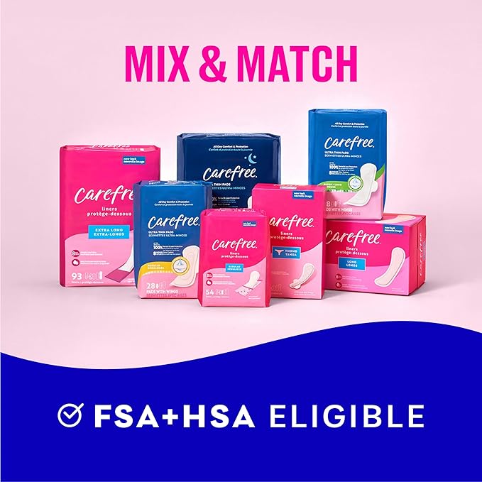 Carefree Panty Liners for Women, Extra Long, Wrapped, Unscented, 93ct | Pantiliners, Carefree, Daily Liners for Women, Light Periods and Leaks, 8-Hour Odor Control | 93ct (Packaging May Vary)
