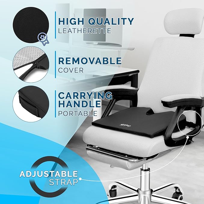 ComfiLife Car Seat Cushion–Premium Wedge 100% Polyurethane Foam Car Cushions for Driving–Auto Seat Cushion–Back & Sciatica Pain Relief for Long Drives–Comfort for Car Driver,Office, Truck Seat (Black)
