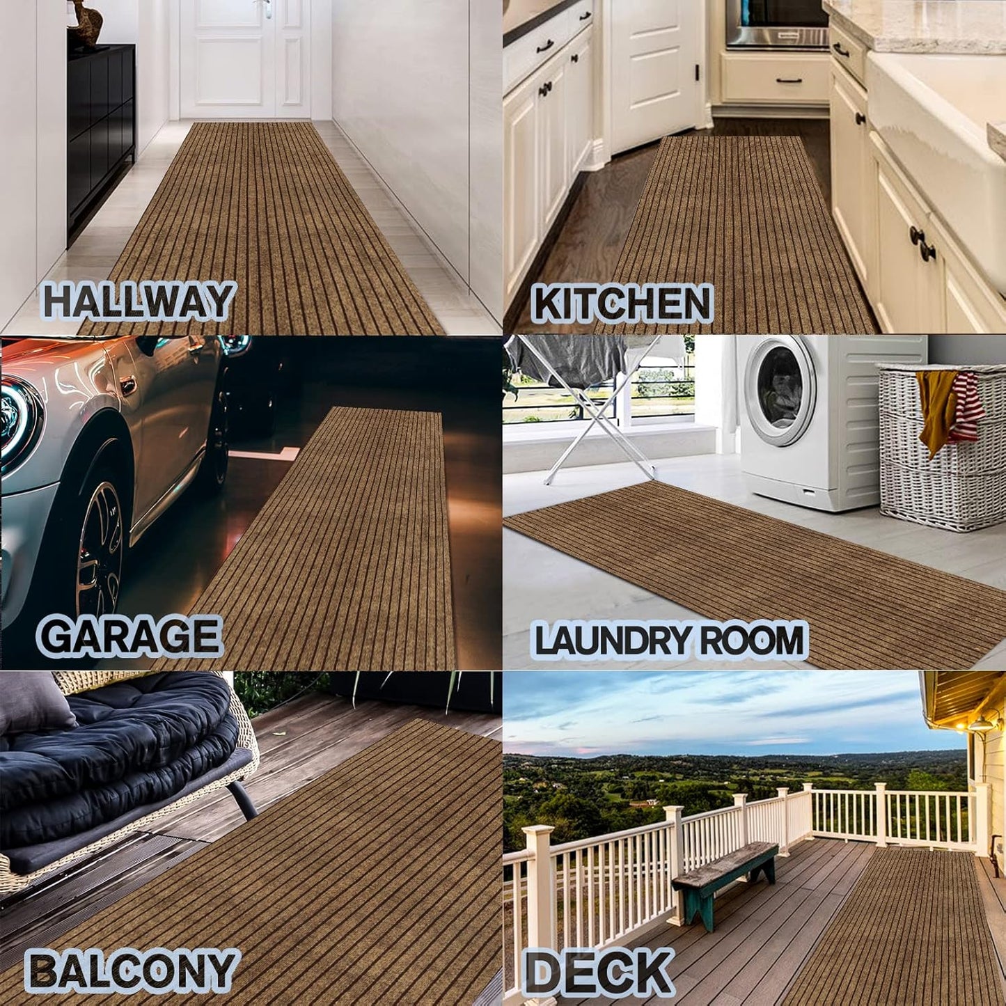 Custom Size Backed Non-Slip Area Rugs Runner, Easy Clean, Waterproof Runner Rugs for Hallway Entryway, Kitchen, Laundry, 3FT x 21FT, Brown Stripe