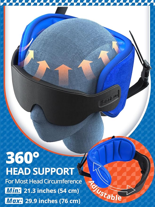 Travel Pillows for Airplanes, Airplane Pillow with Eye Mask for Long Flight, Airplane Head Strap for Sleeping, 360° Support Headrest for Car Trip, Stop Bobblehead Travel Essential, Dark Brown