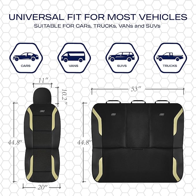 Skechers Memory Foam Car Seat Covers, Air Cool Mesh Thick Seat Covers, Car Seat Full Sets Airbag Compatible, Automotive Comfort Protection for Most Cars,Vans,Trucks, SUVs,Beige