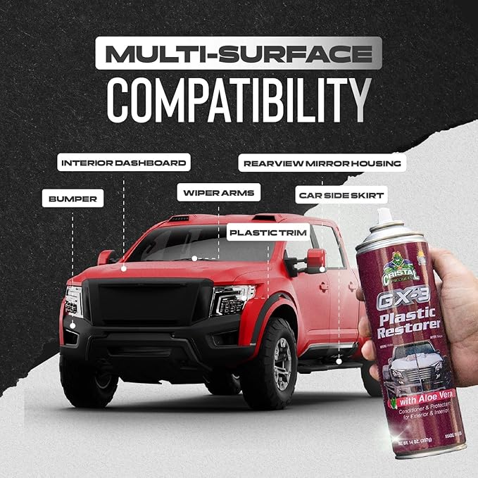 GX-3 Plastic Restorer – Black Plastic Restorer for Cars & Automotive Trim Restorer – Interior Car Cleaner & Exterior Faded Plastic, Vinyl & Rubber Renewer with Aloe Vera 2PK (8 fl oz)