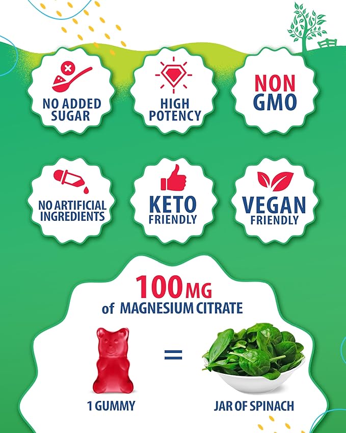 SUNNY SAM Magnesium Gummies for Kids and Magnesium Gummies for Kids & Adults - 100mg - Calm Magnesium Chews - Magnesium Citrate Chewable Supplement for Mood & Muscle Support