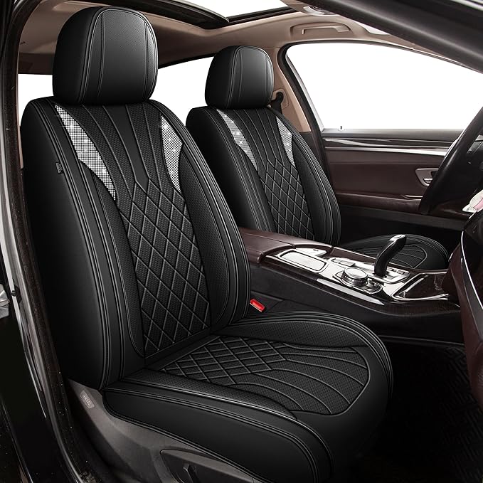 Bling Diamond Embroidered Seat Covers for Nissan Kicks 2018-2025 2026, Full Set 5 Seats, Sparkle Rhinestone Breathable Perforated Faux Leather Car Seat Covers for Women (Black)