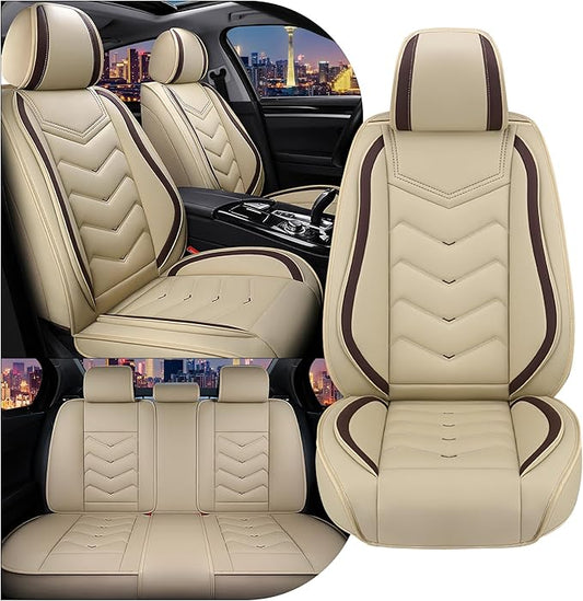 CTDS Car Seat Covers for Nissan Sentra 2000-2026, Stylish Sport Seat Cover, Premium Nappa Leather Car Seat Cover. Automobile Seat Covers Sets.(Standard 5 Seats/Beige)