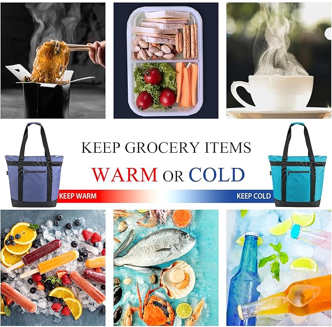 BeeGreen Cooler Bag Soft Insulated Tote for Beach Travel Grocery Shopping Lunch Portable Large Ice Coolers with Handle Hard Freezer Bags with Zippered Top Foldable Leakproof Delivery Totes Navy