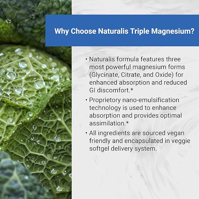 Triple Magnesium Complex | Vegan Magnesium Glycinate, Citrate & Oxide 250mg | Easily Absorbed Magnesium Supplement for Stress, Muscle, Heart, Bone Support | 60 Veggie Softgels