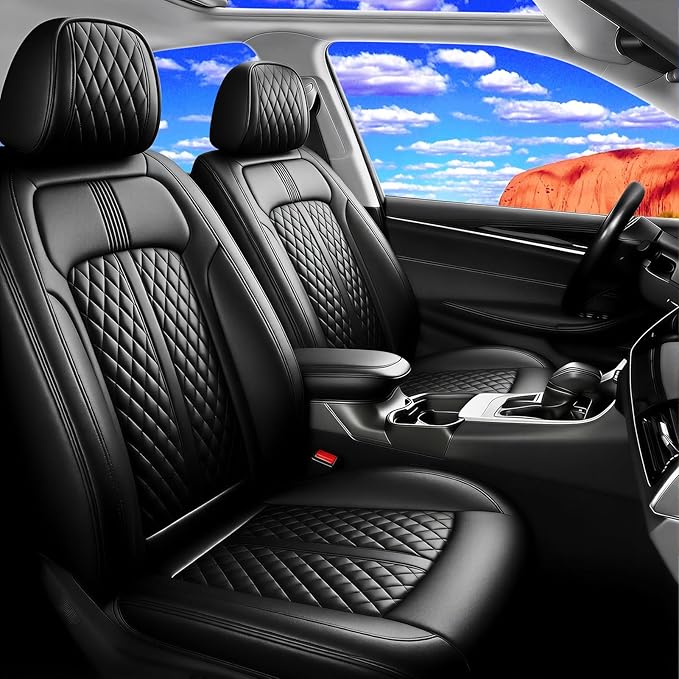 Fit RAV4 Car Seat Covers (Front Pair) for Select Toyota RAV 4 2013-2026/RAV4 Hybrid - Premium Full Coverage Leather, Airbag Compatible, Waterproof & All Weather Seat Cushion Protector, Black
