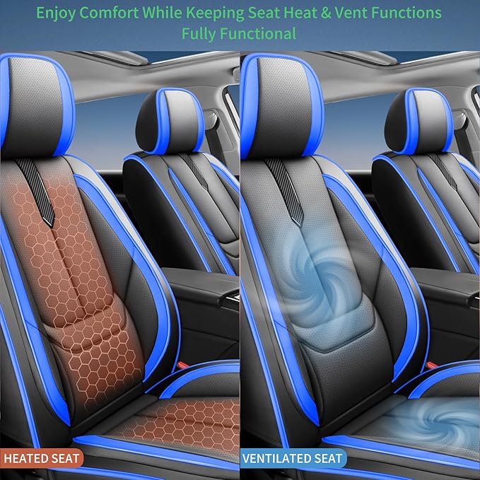 Fit Elantra Car Seat Covers for Hyundai Elantra 2017-2024 2025 2026 -Upgraded Premium Waterproof & Breathable Leather,Airbag Compatible,All-Weather Seat Cushion Protector,2 Front/Black-Blue