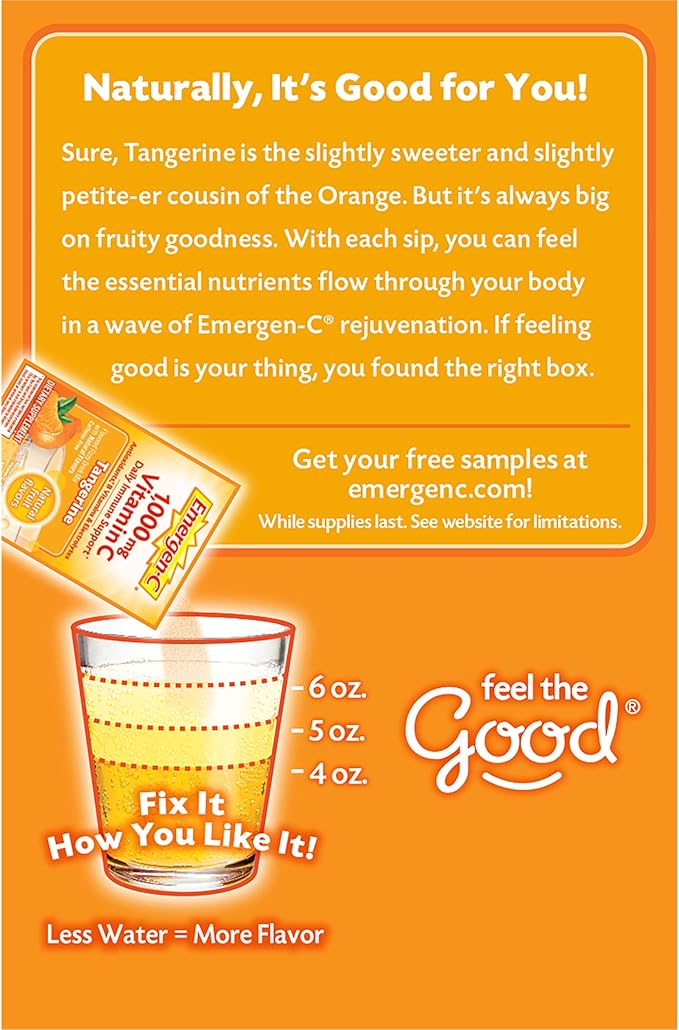 Emergen-C 1000mg Vitamin C Powder, with Antioxidants, B Vitamins and Electrolytes, Vitamin C Supplements for Immune Support, Caffeine Free Fizzy Drink Mix, Tangerine Flavor - 30 Count