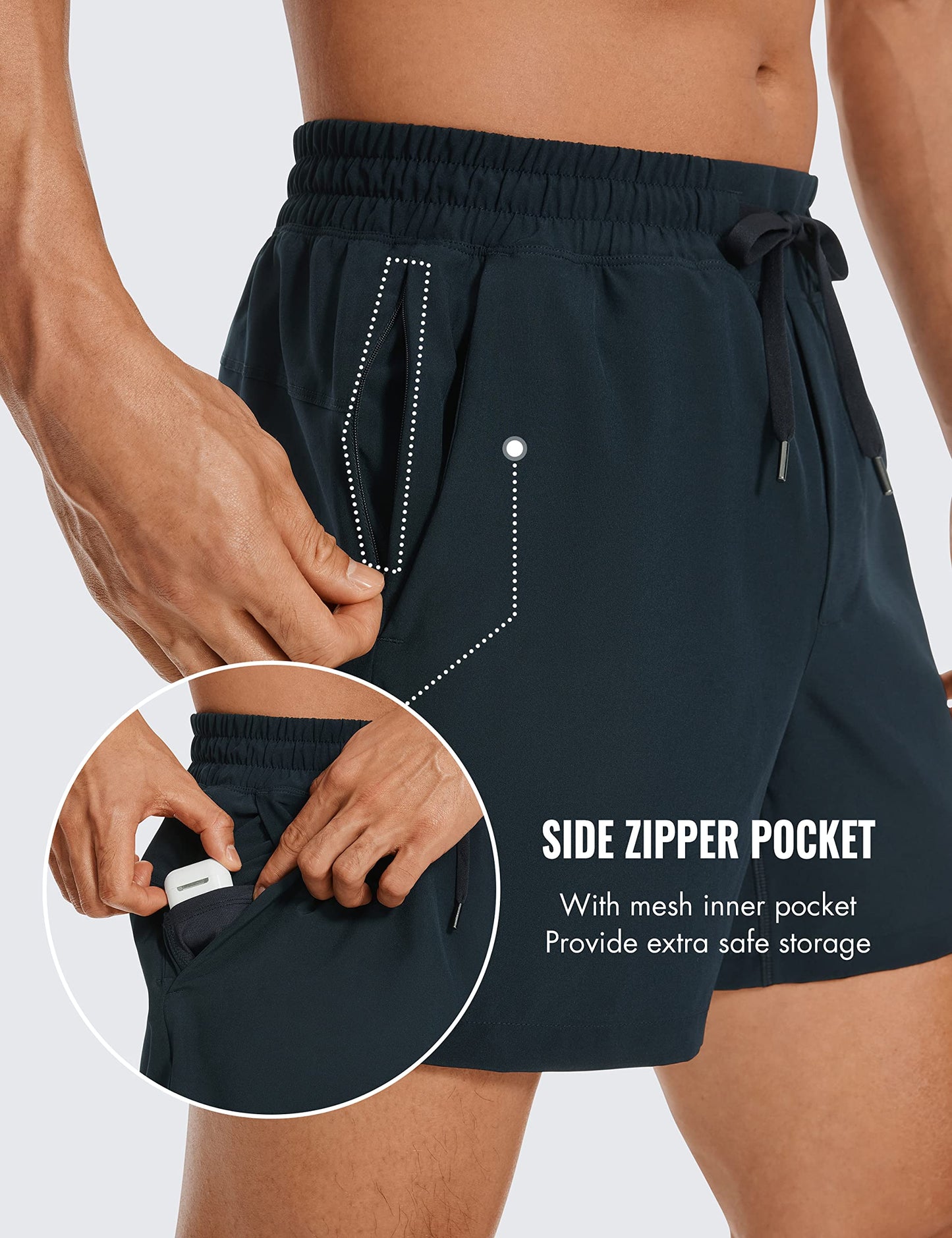 CRZ YOGA Men's Linerless Workout Shorts - 5'' Lightweight Quick Dry for Running Sports Athletic Gym with Pockets True Navy Large