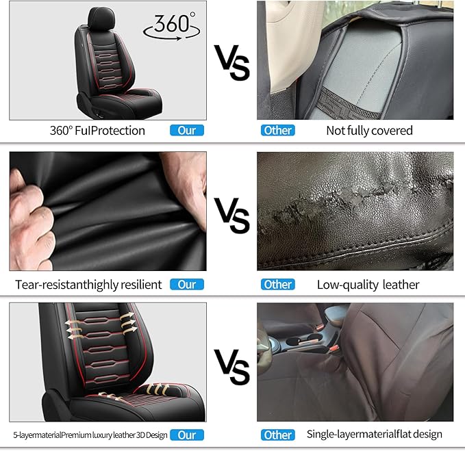 Fit Elantra Car Seat Covers for Hyundai Elantra 2017-2024 2025 2026 - Upgraded Premium Waterproof & Breathable Leather, Airbag Compatible, All-Weather Seat Cushion Protector(2 Front/Black+Red)