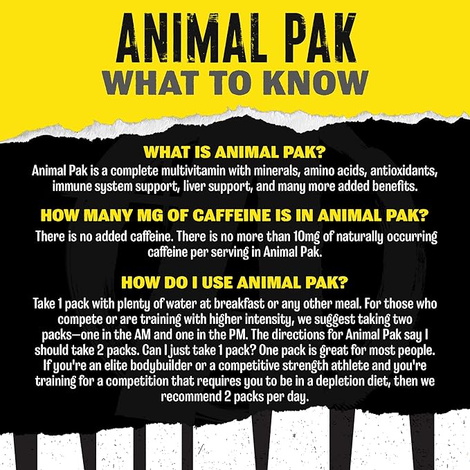 Animal Pak - Convenient Multivitamin for Men & Women Daily All-in-One Vitamin & Supplement Pack - Zinc, Vitamins C, B, D, Amino Acids, and Immune Support - Sports Nutrition Performance - 44 Count