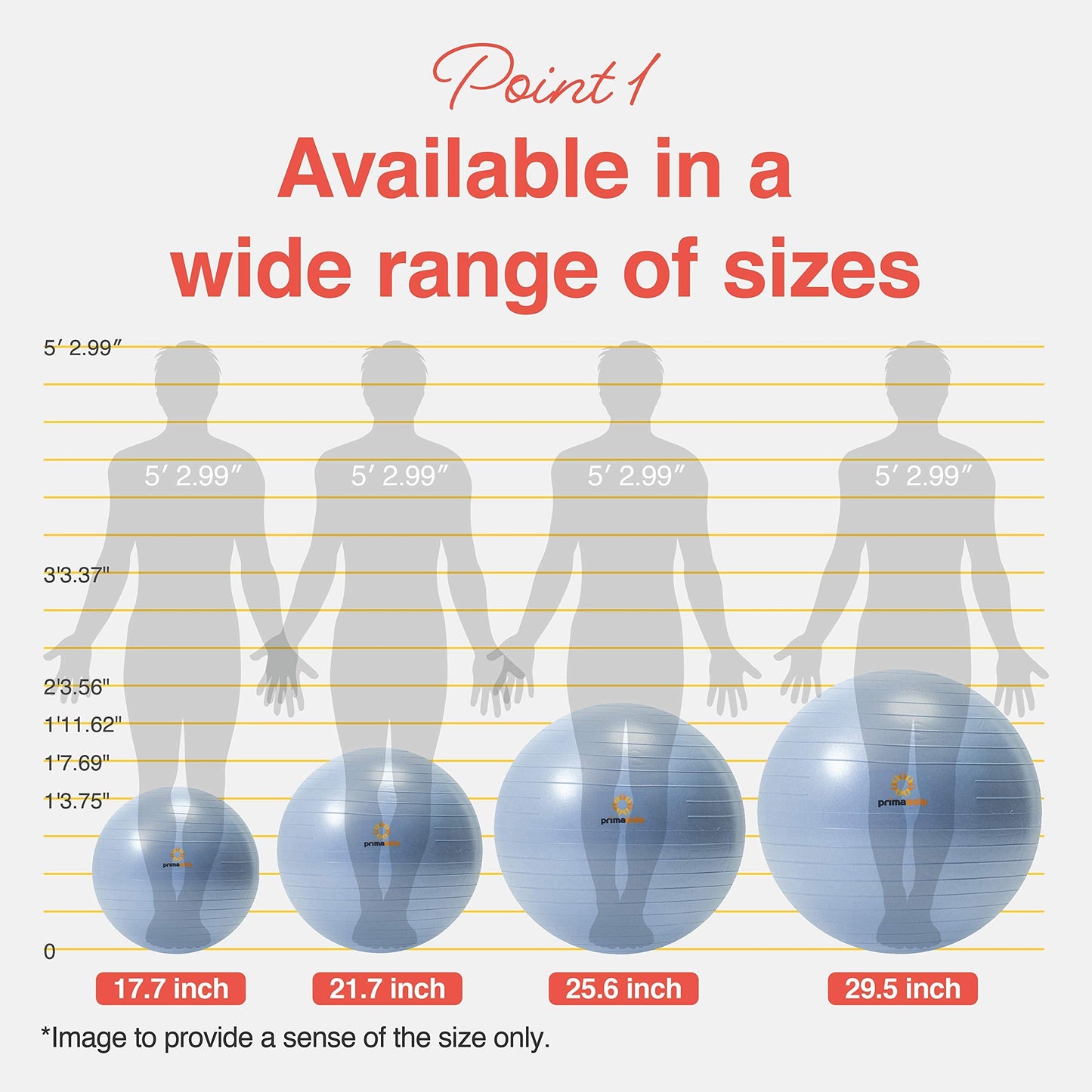 primasole Exercise Ball for Balance Stability Fitness Workout Yoga Pilates at Home Office & Gym 75cm Pale Gray