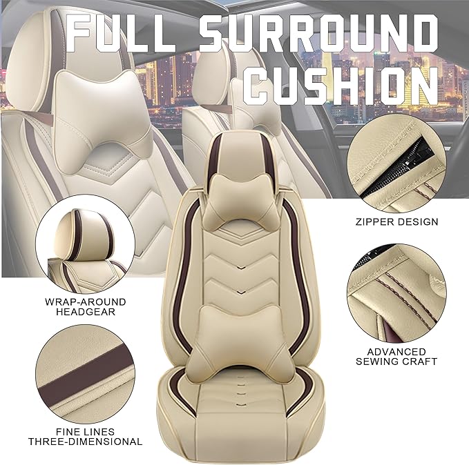 CTDS Car Seat Covers for Toyota RAV4 2000-2026, Stylish Sport Seat Cover, Premium Nappa Leather Car Seat Cover. Automobile Seat Covers Sets.(Luxury 2 Seats/Beige)