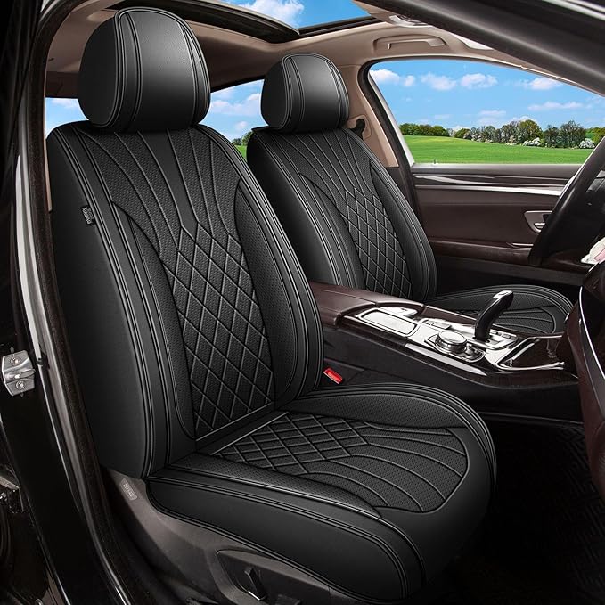 Car Seat Covers Front Pair for Honda Civic 2003-2015 & 2020-2025 2026: Breathable Perforated Leather Seat Cover (Black)