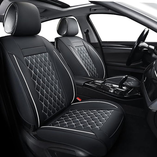 Car Seat Covers Full Set,Universal Fit for Most Cars,SUV,Sedans and Pick-up Trucks,Automotive Vehicle Faux Leather Cushion Covers for 5 Passenger Cars(Full Set,Black/White)