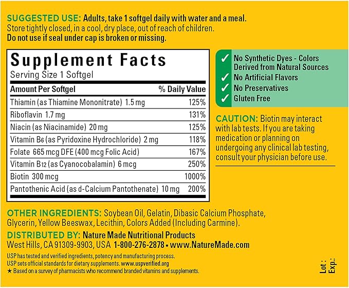 Nature Made Super B Energy Complex, Dietary Supplement for Brain Cell Function Support, 160 Softgels, 160 Day Supply