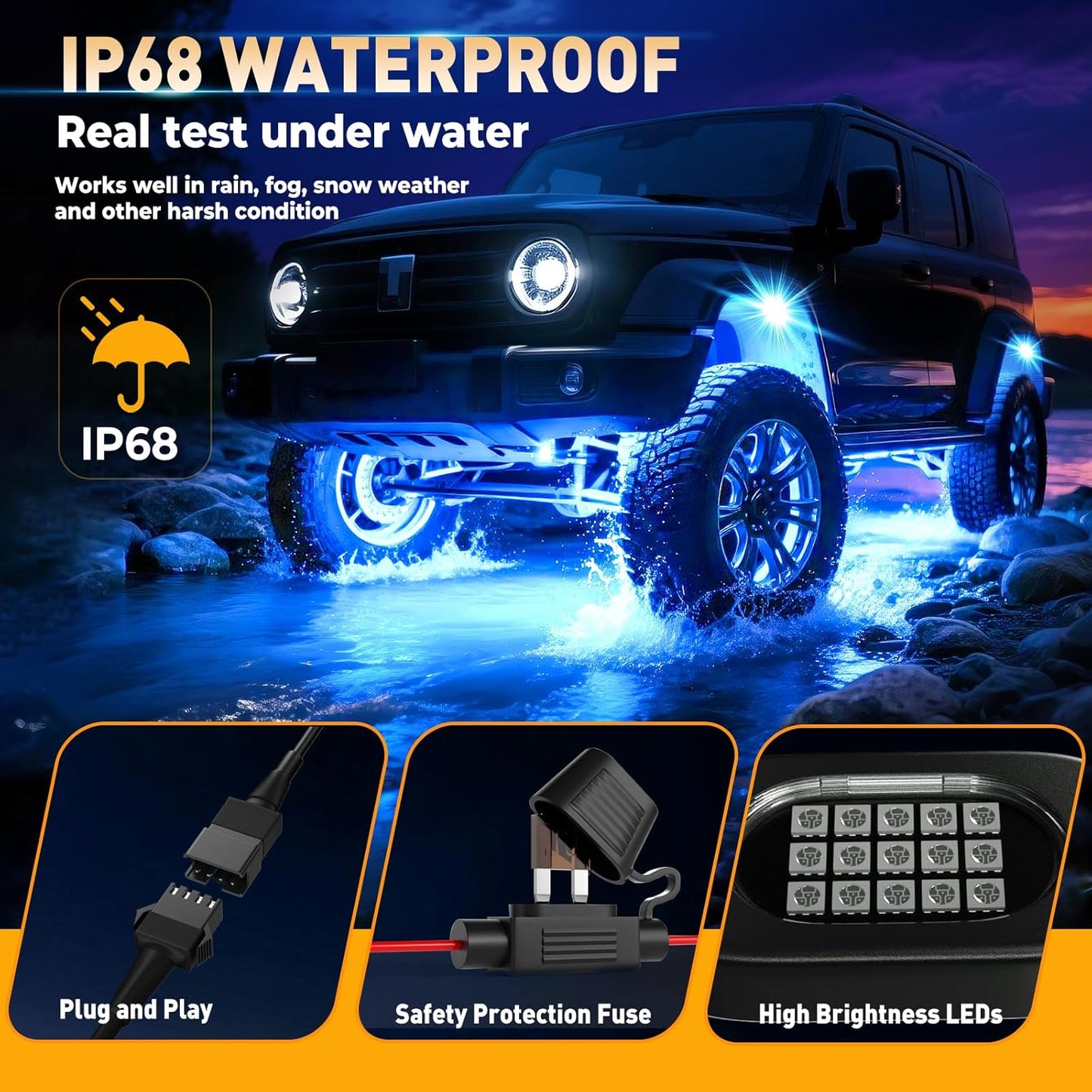 Honalia LED Rock Lights for Trucks 12 Pods, RGB Truck Rock Lights with APP Control Music Mode, Neon Light Kits for UTV ATV RZR Golf Cart