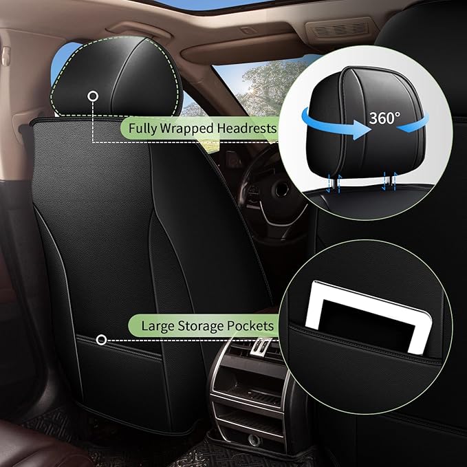 Car Seat Covers Front Seats for Mazda 3 2007-2019, Breathable Cooling Ice Silk Leather Car Seat Covers, 2 Seats Vehicle Seat Protector Seat Cushion Auto Accessories (Black)