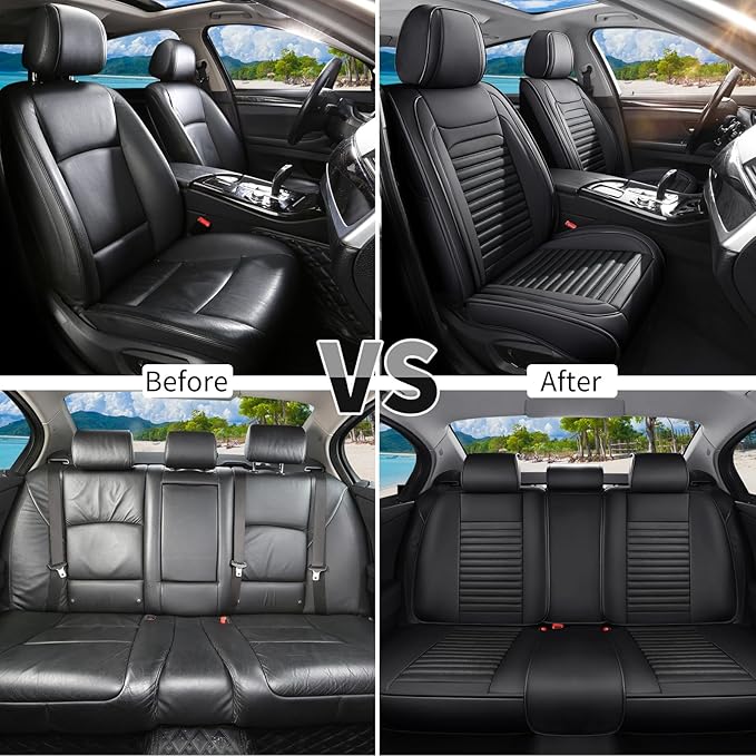 Car Seat Covers Full Set Fit for Toyota Yaris 2007-2020, Premium Faux Leather Car Seat Protector,Breathable Anti-Slip Full Wrapping Edge Seat Covers(Black,Full Set)