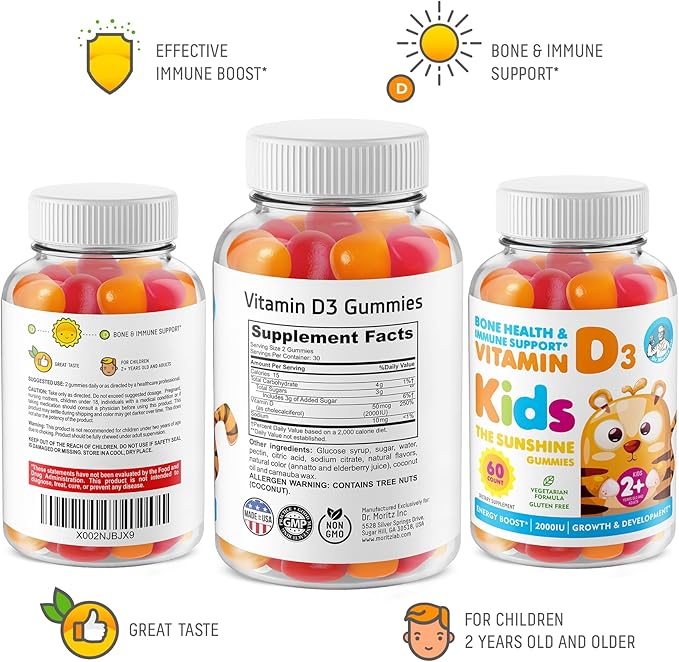 DR. MORITZ Vitamin D3 Gummies for Kids & Adults 2000 IU - High-Absorption Vitamin D Kids Gummies Supplements - Vegetarian, Immune Support D3 for Adults & Kids (60 Count)