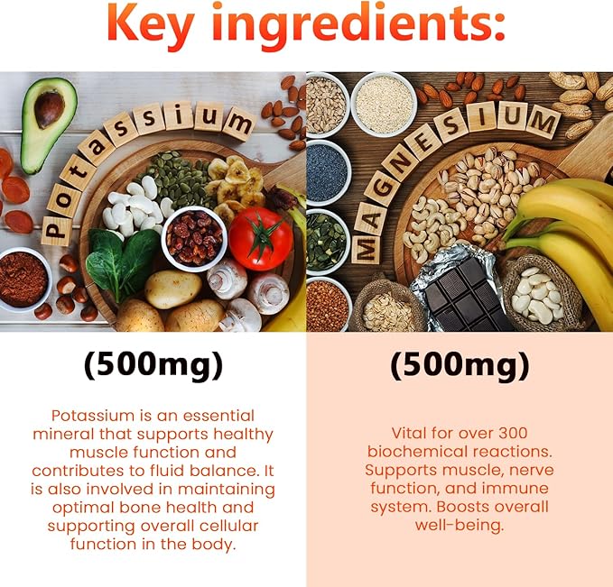 Potassium Magnesium Complex 1000 mg, High Absorption Magnesium & Potassium Supplement for Leg & Muscle Recovery, 5 Form Magnesium for Sleep & Vascular Support