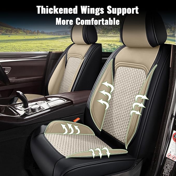 Car Seat Covers Full Set for Subaru Forester 2007-2025 2026 - Breathable Cool Ice Silk Leather Seat Covers - 5 Seats for Subaru Forester Accessories - Black&Beige
